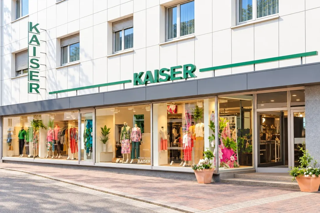 Modehaus Kaiser in Hanau-Großauheim mit hellen Schaufenstern und einladendem Eingang